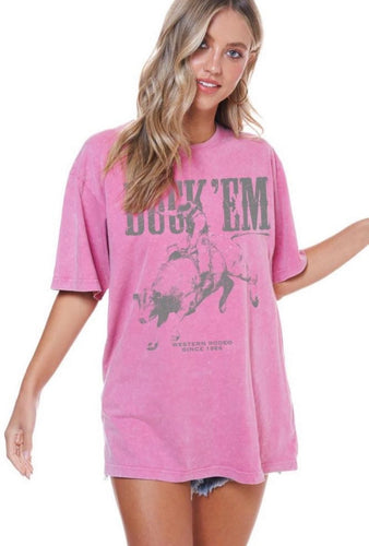 ‘BUCK EM’ Oversized boyfriend pink vintage tee