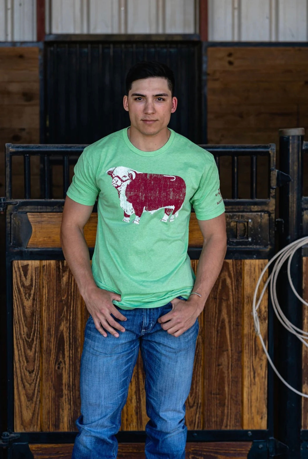 Lazy J Hereford green apple tee