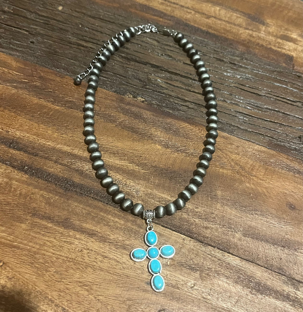 Navajo pearl and cross choker