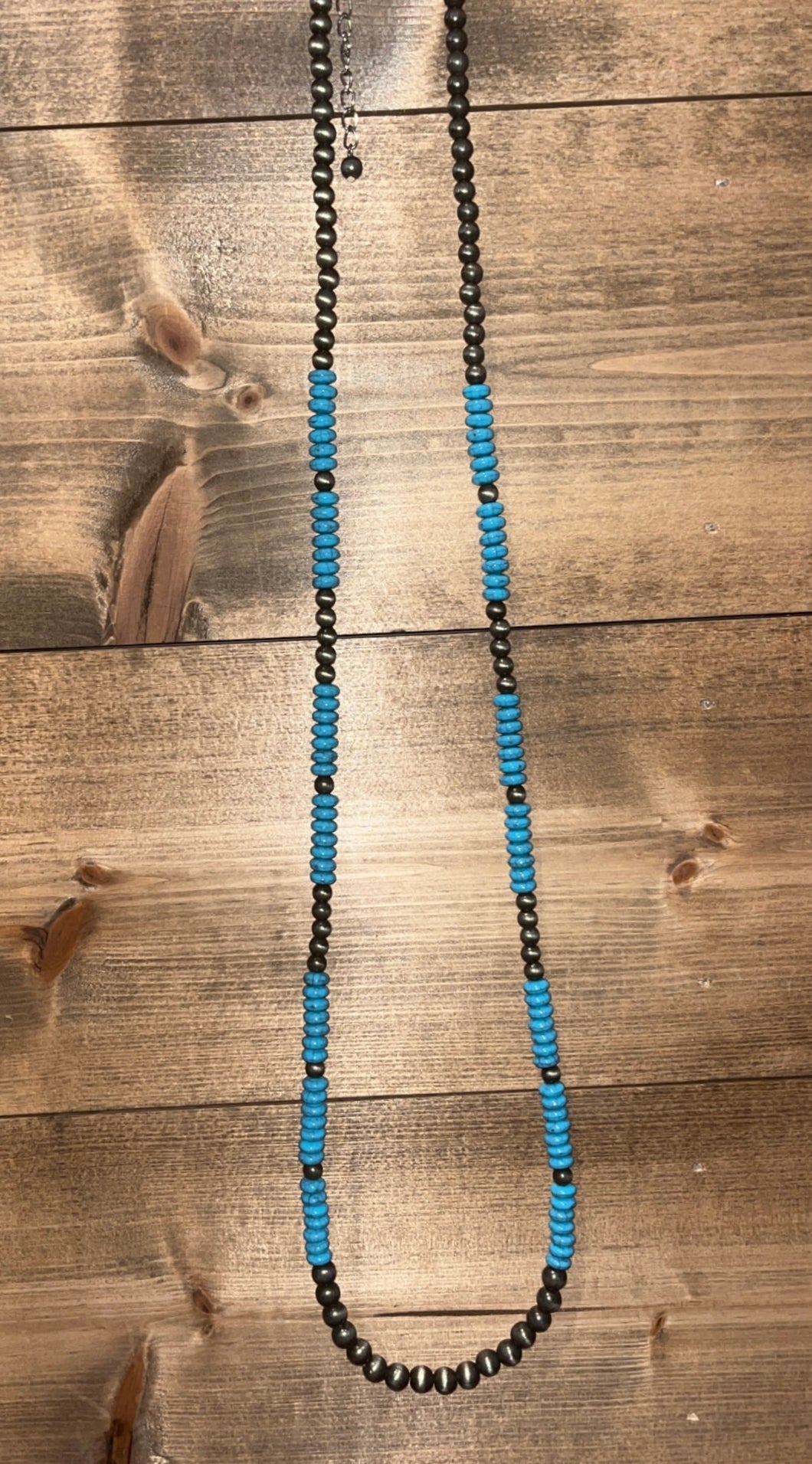 Turquoise and Navajo pearls long necklace