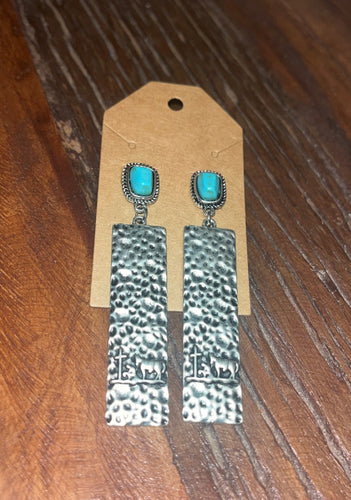 Turquoise praying cowboy earrings