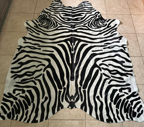 Large exotic zebra printed Brazilian cowhide rug