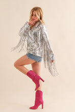 Load image into Gallery viewer, Vegas silver sequin fringe jacket