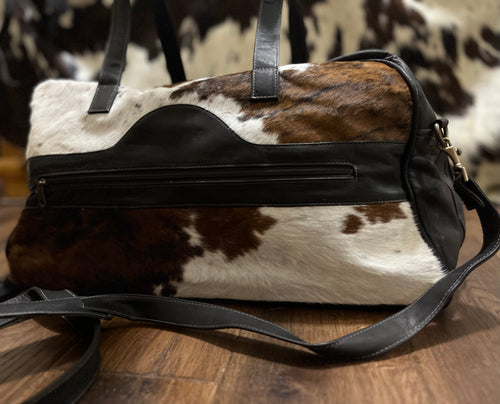 Large tricolor genuine cowhide leather duffel bag