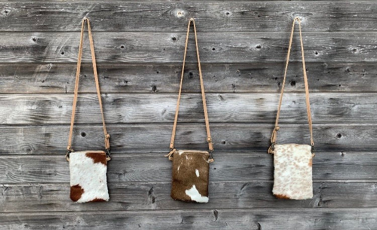 Brown & White cowhide crossbody