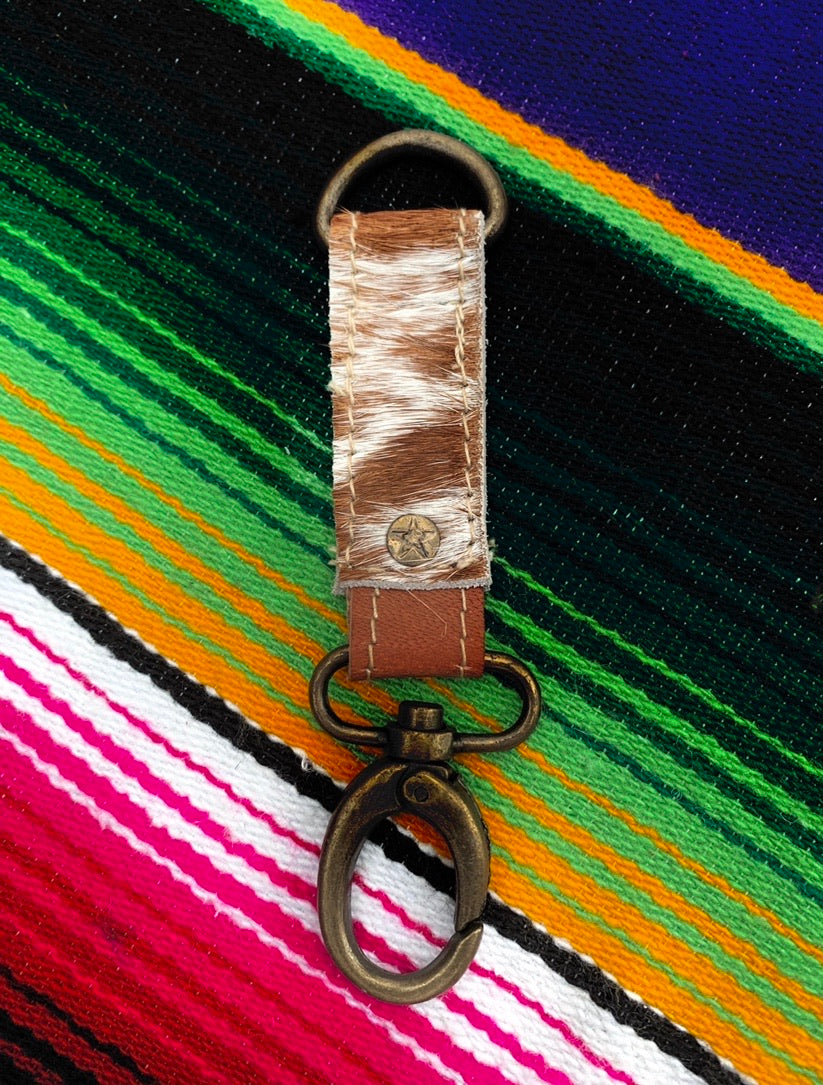 Brown & White cowhide keychain