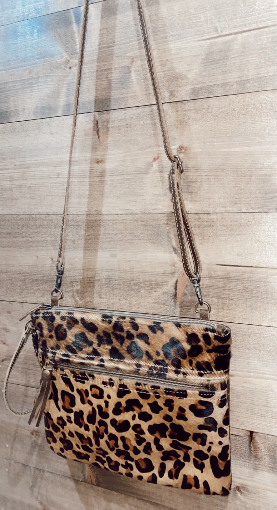 Cheetah print cowhide crossbody