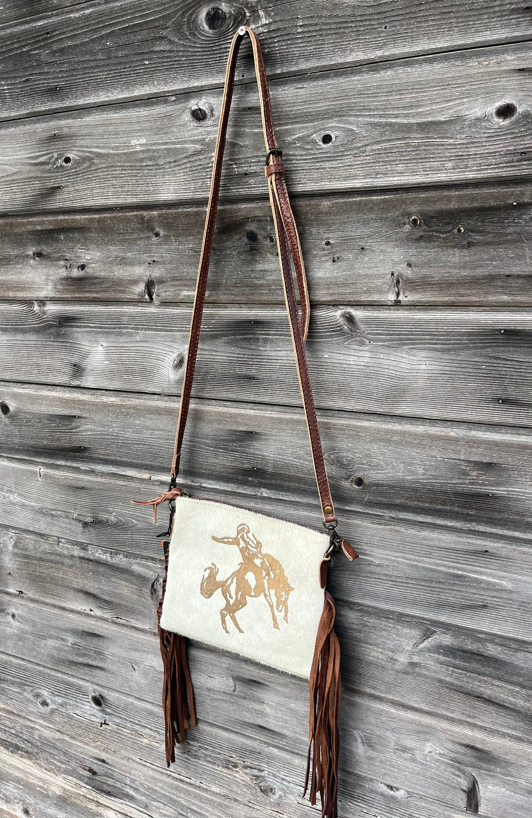 Bronc Cowhide Fringe Crossbody