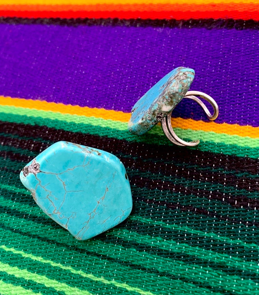 Natural Turquoise slab adjustable ring